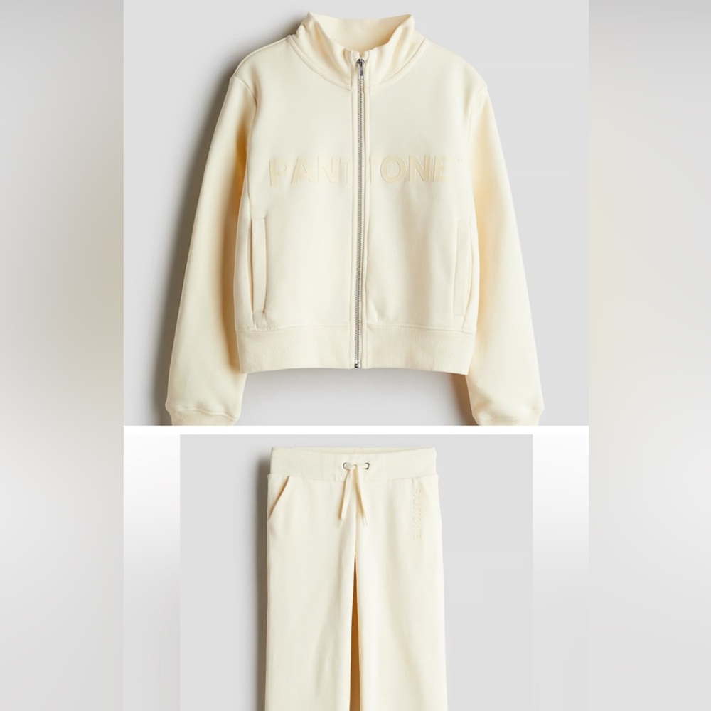 H&M  Pantone Pantone Cream Tracksuit Set EMBOSSED-PRINT JOGGERS and jacket